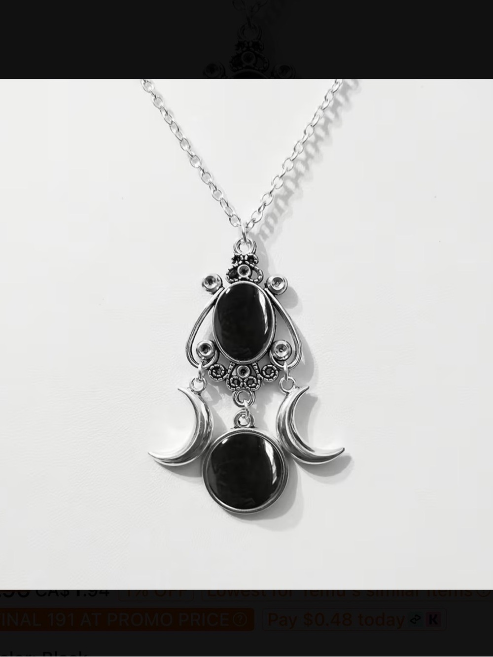 ⭐️ Silvertone Black Stone Crescent Pendant Necklace